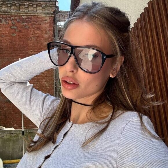 Saint Laurent SL731 GASPAR 001 Sunglasses Black Aviator Frame, Light Blue Lenses